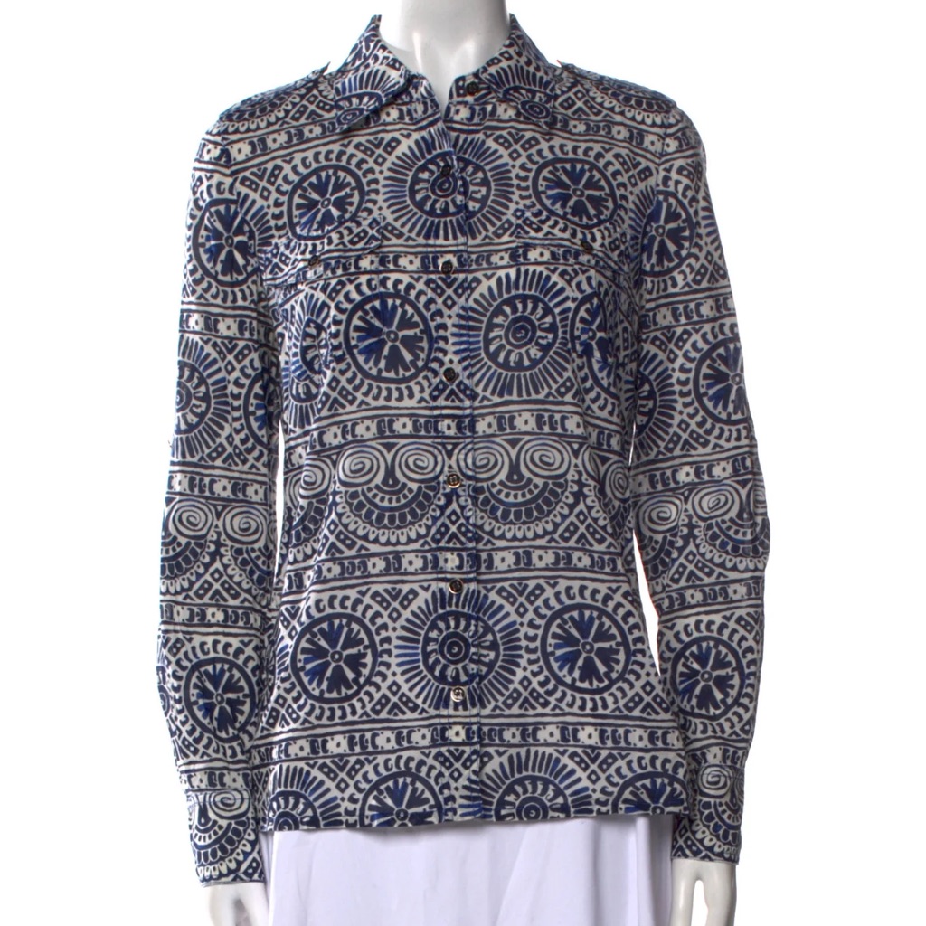 Tory Burch St. John Silk Printed Button Up Blouse Womens Size 8